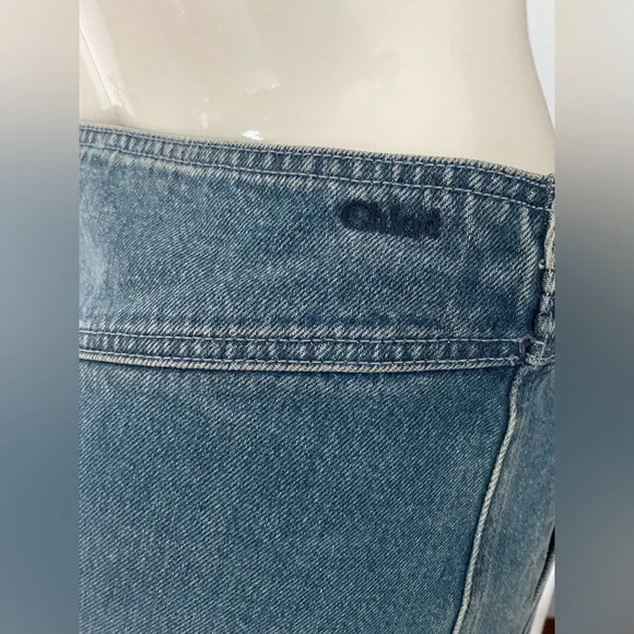 CHLOE BLUE DENIM JEAN MINI SKIRT SIZE 36 FRINGE HEM LUXURY BOHO